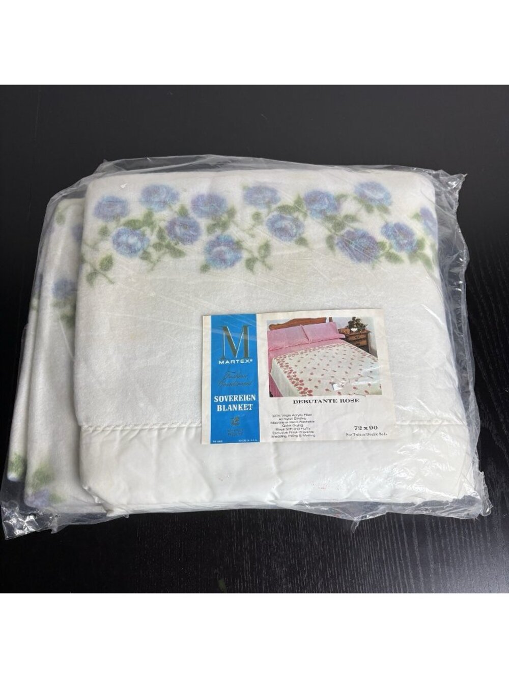 Vintage 70s Mid-Century MARTEX Sovereign Blanket Twin/Double Blue/Purple Floral